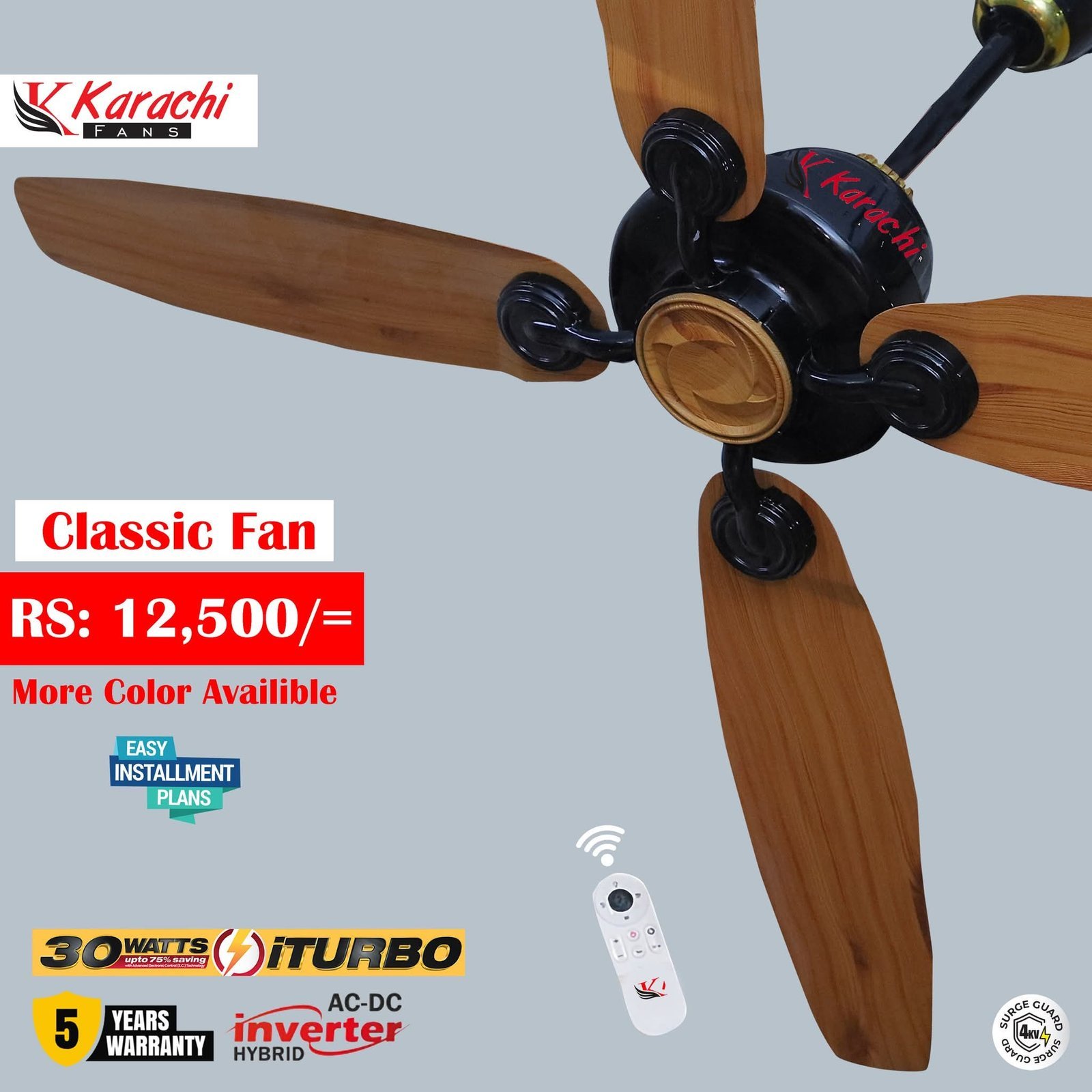 Karachi Fans Classic 4 Blades AC-DC Ceiling Fan